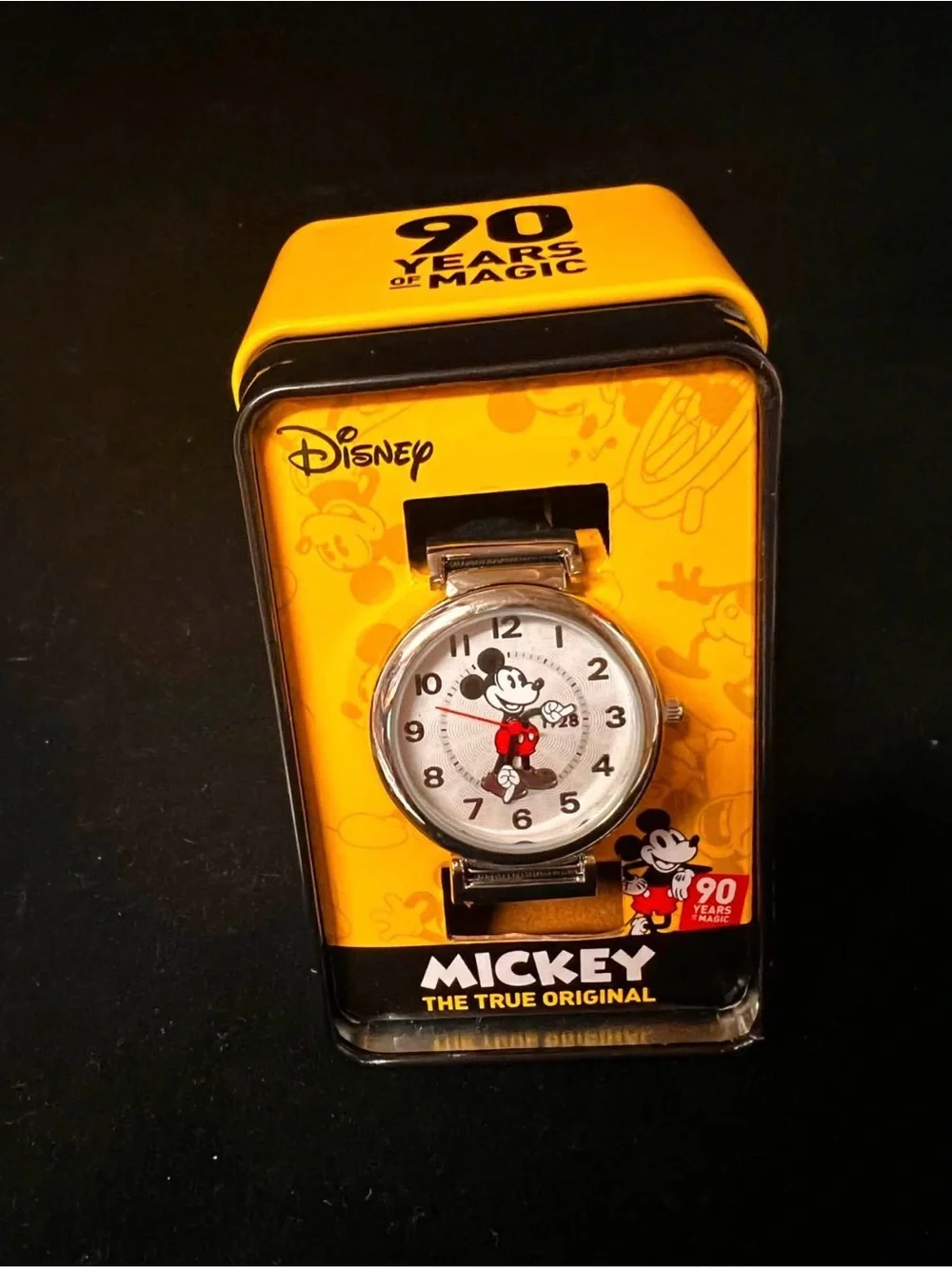 Disney Mickey Mouse Watch in Yellow Tin with Black & Silver Accents